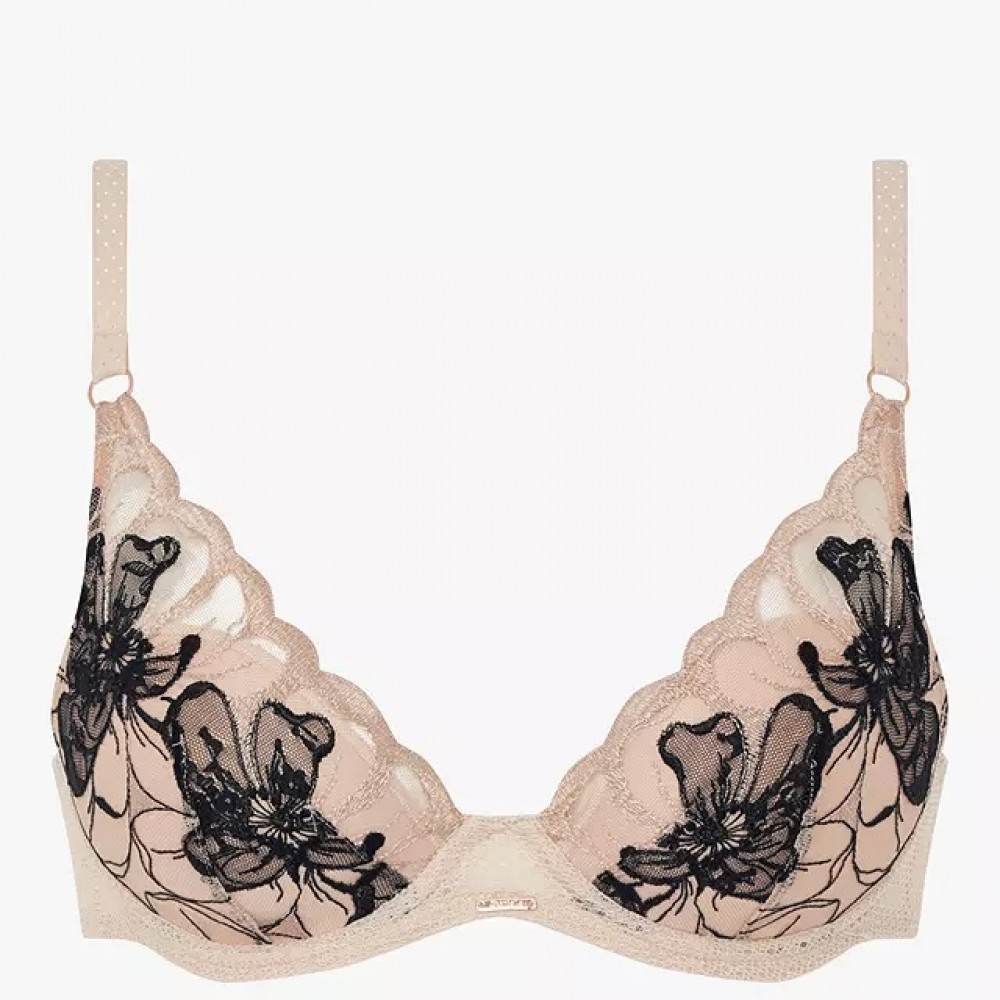 Chantelle Fleurs Plunge Bra in Beige, Mystique Lingerie Marlborough uk