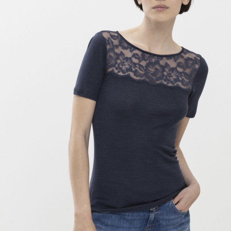 Mey Short Sleeve Wool & Lace Thermal Graphite 